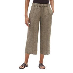 EILEEN FISHER Silk Linen Delave Wide Cropped Pant Olive Green Size Petite Small